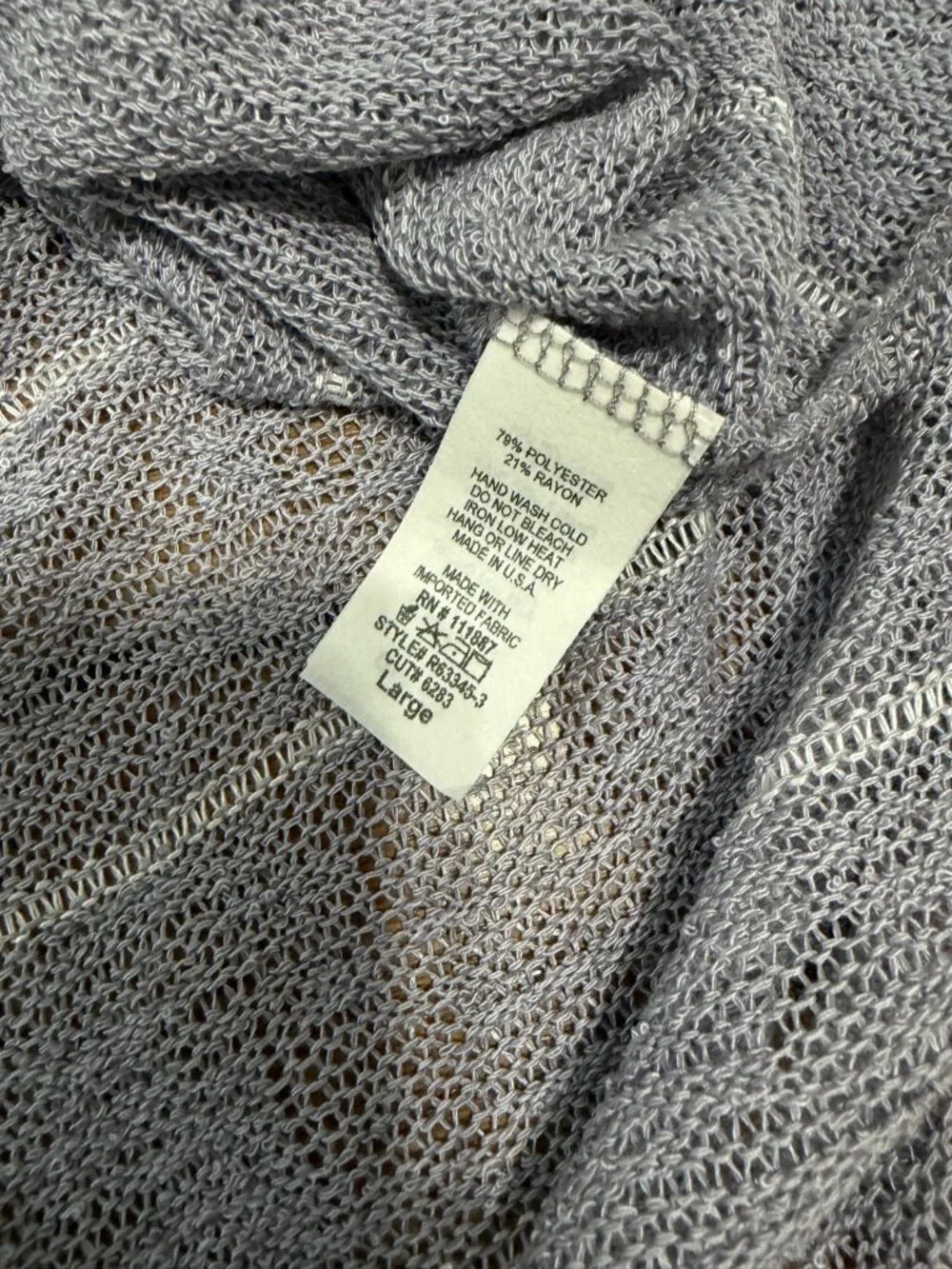 Mia & Tess Womens Sweater Sz Large Gray Striped Woven Open-Knit Top NWT $40